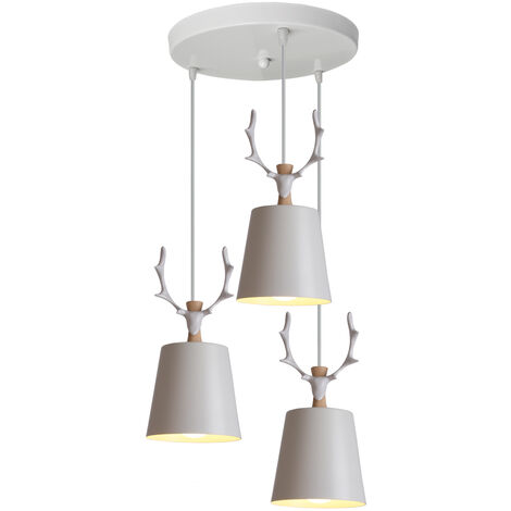 Modern Hanging Light Antler Pendant Light 3 Lamp Holders Creative Pendant Lamp Nordic Ceiling Light for Kitchen Dining Room Barn E27 White