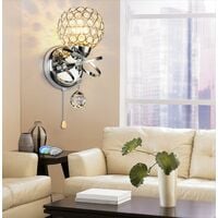 2PCS Modern Style Wall Lamp Crystal Wall Light Holder With Power Pull Switch Crystal Wall Sconce E14 Socket Silver