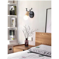 Nordic Wall Sconce Simple Design Deer Wall Lamp Antlers Wooden Wall Light for Bedroom Living Room Study Room Children Room (Black)