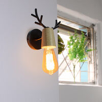Christmas Deer Wall Sconce Creative Antlers Wall Lamp E27 Black Metal Wood Wall Light Modern Wall Light Retro Vintage Wall Lamp