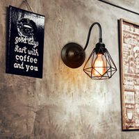 Creative Industrial Wall Lamp Vintage Cage Wall Light Retro Diamond Wall Sconce (Black)