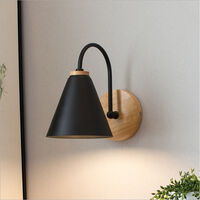 Modern Wooden Wall Light (Black) Retro Wall Sconce Minimalist Nordic Wall Lamp E27 for Living Room Bedroom Study Porch Corridor