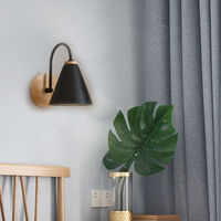 Modern Wooden Wall Light (Black) Retro Wall Sconce Minimalist Nordic Wall Lamp E27 for Living Room Bedroom Study Porch Corridor