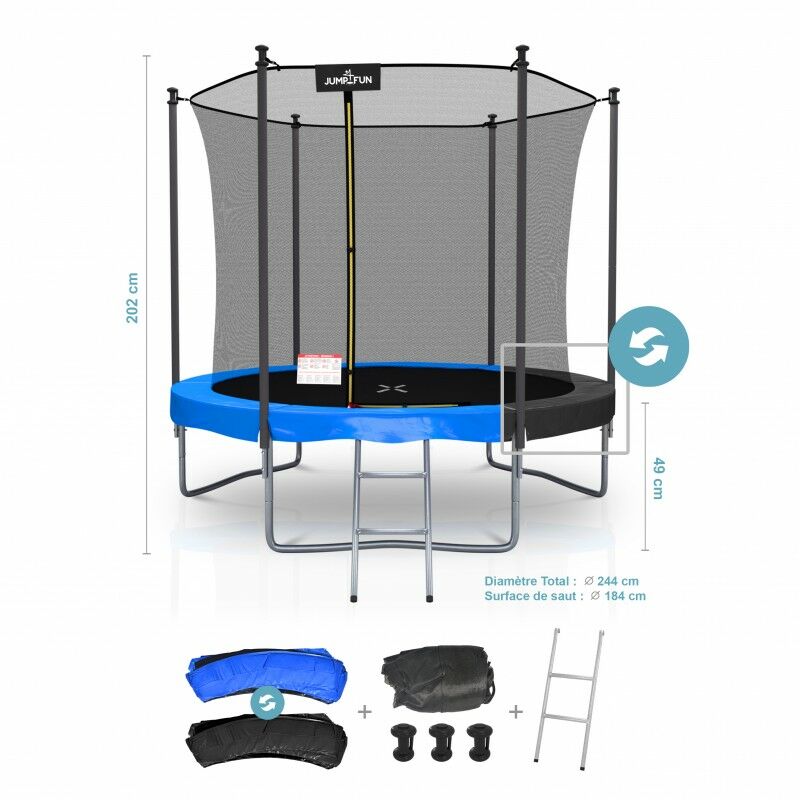 COSTWAY Trampoline Extérieur Ø244CM Enfants avec Panier de Basket,  Trampoline de Jardin Rond avec Filet de Sécurité, 3 Pieds en Forme W,  Couverture en Mousse, Charge 150kg pour Enfants de 3 Ans+ 