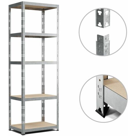 Étagère de rangement modulable 5 niveaux – Charge max 500kg – Dimensions 172x75x30cm – Acier galvanisé MDF – Finition antirouille – Eurospen