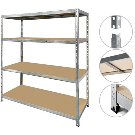 Étagère de rangement en métal 180x150x40cm – 4 niveaux – Charge max 1000kg – Fixation murale incluse – Finition galvanisée gris – Eurospen