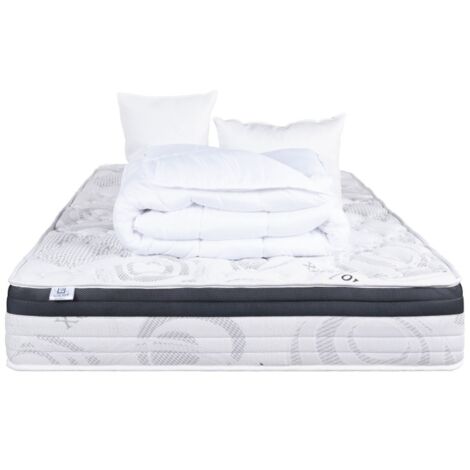 Matelas Sleeplux, 26cm, latex, ergonomique, face été/hiver, haute densité + Oreiller + couette, 160x200cm