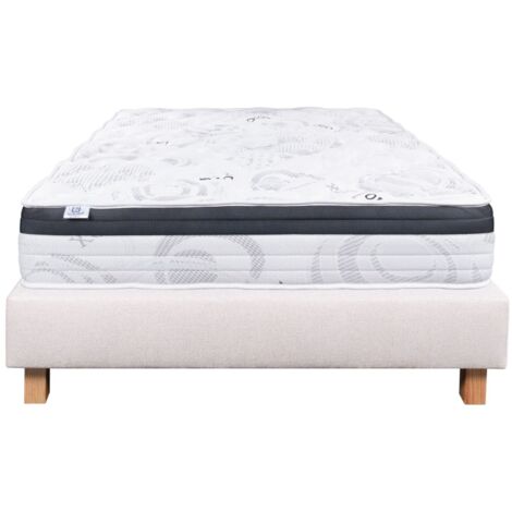 Ensemble Matelas Sleeplux, 26 cm, mousses haute densité, ferme, face été/hiver + sommier beige ep20cm, 140x200cm (1/5)