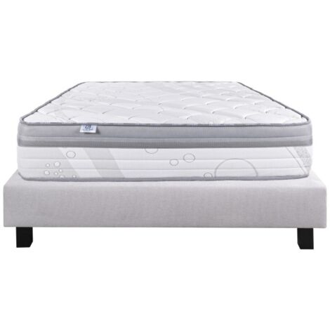 Ensemble Matelas ViscoPlus, 26 cm, mousses haute densité, ferme, face été/hiver + sommier gris ep20cm, 140x200cm (1/5)