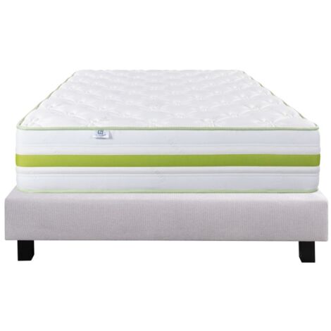 Ensemble Matelas Rêverie, 30 cm, mousses haute densité, ferme, face été/hiver + sommier gris ep20cm, 90x190cm (1/5)