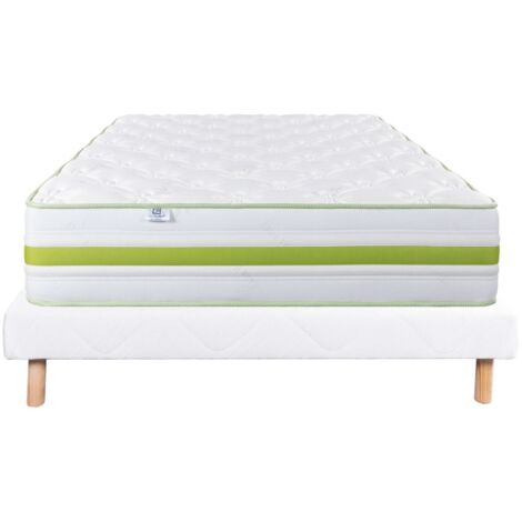 Ensemble Matelas Rêverie, 30 cm, mousses haute densité, ferme, face été/hiver + sommier blanc ep 13cm, 90x190cm (1/5)