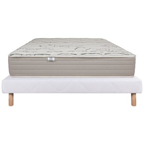 Ensemble Matelas Organic Cotton, 24 cm, mousses haute densité, ferme, face été/hiver + sommier blanc ep 13cm, 90x190cm (1/5)