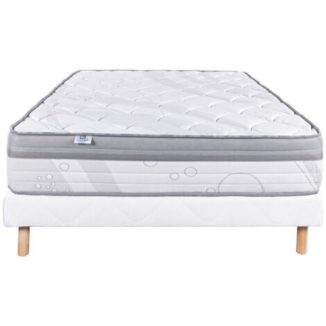 Ensemble Matelas ViscoPlus, 26 cm, mousses haute densité, ferme, face été/hiver + sommier blanc ep 13cm, 140x200cm (1/5)