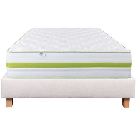 Ensemble Matelas Rêverie, 30 cm, mousses haute densité, ferme, face été/hiver + sommier beige ep20cm, 90x190cm (1/5)