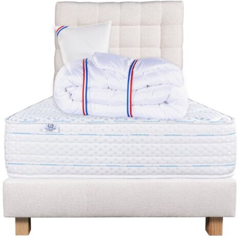 Ensemble Matelas Thermotec (24 cm) ferme, face été/hiver ,Tête de Lit, Sommier (20cm), Couette et Oreiller, 90x190cm (1/5)