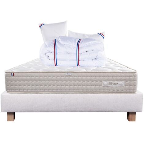 Ensemble Matelas Sublime, 20 cm, mousses haute densité, ferme, face été/hiver + sommier beige ep20cm, 160x200cm (1/5)