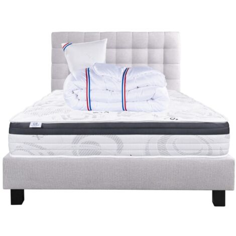 Ensemble Matelas Sleeplux, 26 cm, mousses haute densité, ferme, face été/hiver+sommier gris ep20cm+oreiller+couette+Tête de Lit, 90x190cm (1/5)