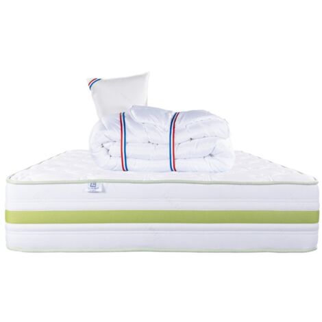 Matelas Rêverie, 30 cm, mousse haute densité, ferme, face été/hiver + 1 oreiller + couette, 90x190cm