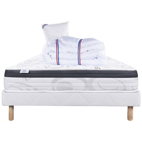 Ensemble Matelas Sleeplux, 26 cm, mousses haute densité, ferme, face été/hiver + sommier blanc ep 13cm + oreiller + couette, 90x190cm (1/5)