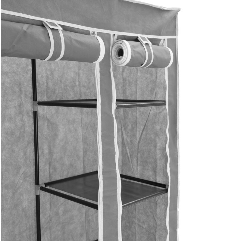Armario ropero guardarropa de tela desmontable 70 x 45 x 155 cm gris con  puerta enrollable - Cablematic
