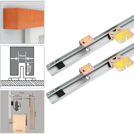 PrimeMatik - Raíl guía para puerta corredera con cubierta de madera MDF de color caoba de 2m