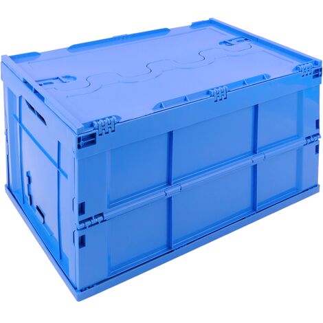 PrimeMatik - Caja de plástico EuroBox plegable y apilable. Contenedor con tapa 60x40x32cm 65L