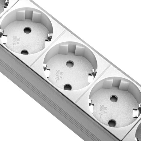 Regleta de enchufes de aluminio para armario rack 19” 1U con 6 Schuko  negros e interruptor tipo B - Cablematic