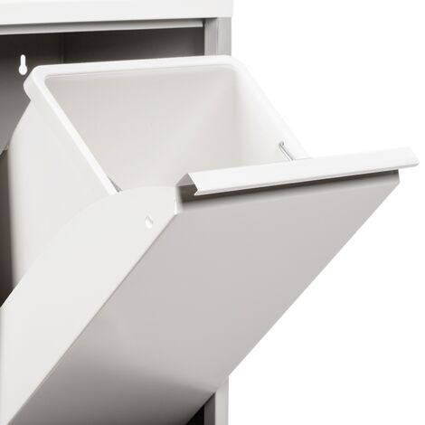 Cubo de basura metálico con 4 compartimentos blanco para reciclaje