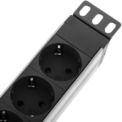 Regleta de enchufes de PVC para armario rack 19” 1U con 9 Schuko rojos  conector C14 y carcasa negra - Cablematic