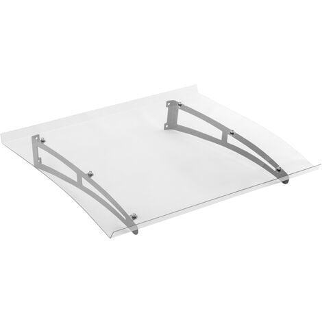 PrimeMatik - Tejadillo de protección 100 x 100 cm transparente Marquesina  para puertas y ventanas con soporte de acero gris