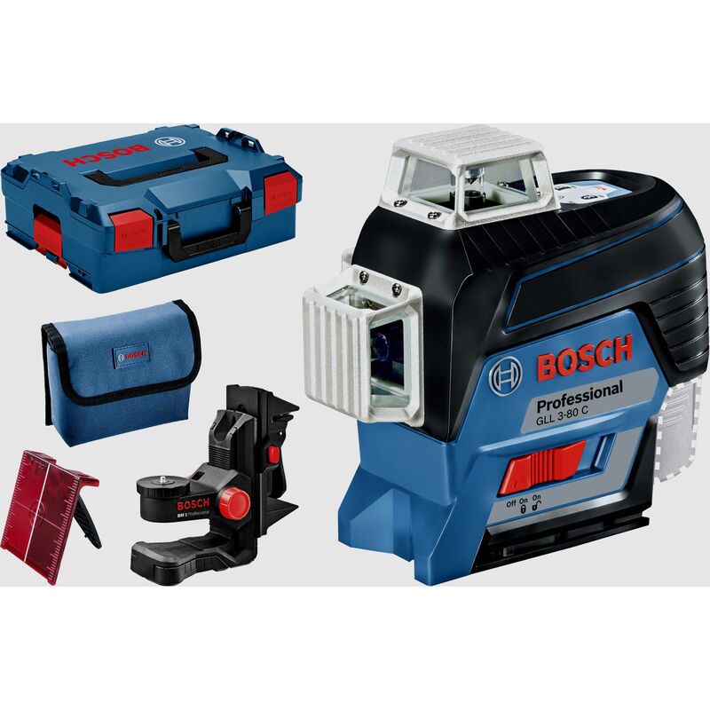 Bosch Professional Niveau Laser Lignes GLL 3-80 C (avec fonction  d'application, support, cellule de réception, portée : jusqu'à 30 m, 1  batterie, 12