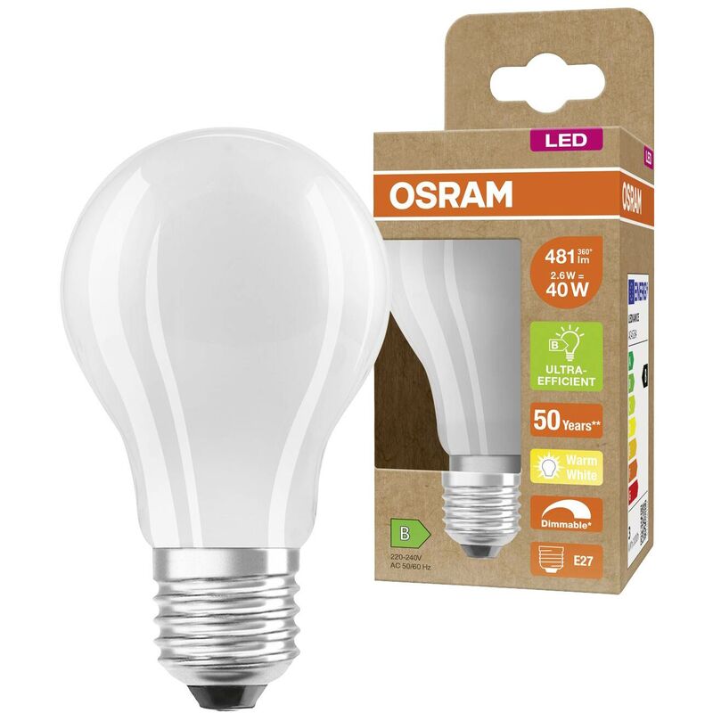 OSRAM 4099854065842 LED CEE 2021 B (A - G) E27 forme de cône 2.6 W = 40 W  blanc chaud (Ø x H) 60 mm x 60 mm à intensité variable 1 pc(s) C883762