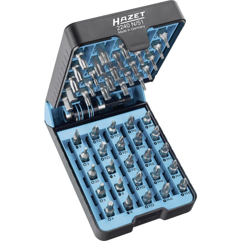 Hazet BitE-Box 2240N/51 Jeu d'embouts 51 pièces vis à fente, cruciforme Phillips, vis Pozidriv, TORX® intérieur, Tamper Resistant TORX® Profil, 6 A683641
