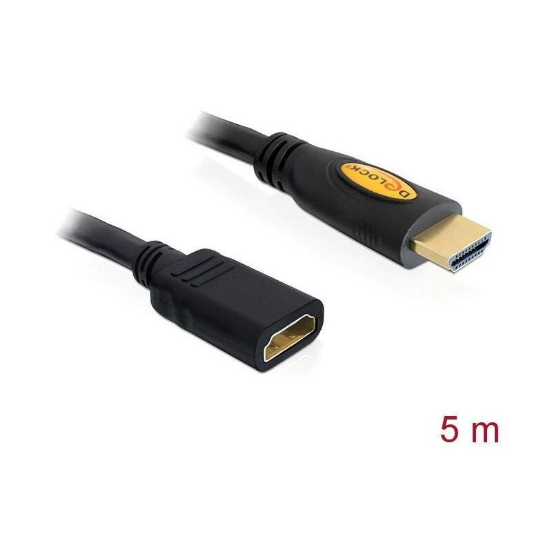 Rallonge Delock HDMI Fiche mâle HDMI-A, Prise femelle HDMI-A 5.00 m noir  83082 contacts
