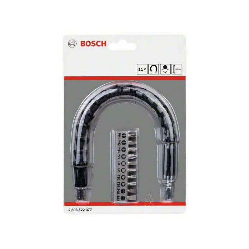 Pack d'embouts de vissage de 11 pièces avec rallonge flexible en métal Bosch  2608522376 - Outillage
