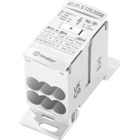 Finder 9D.01.5.125.0206 Répartiteur blanc 8 pôles 16 mm² 125 A 1000 V/AC, 1500 V/DC Type de conducte