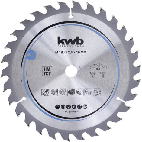 Lame de scie circulaire au carbure 190 mm – Diamètre d'alésage 16 mm – 30 dents pour coupes précises dans bois et panneaux – KWB - MM 1 PC