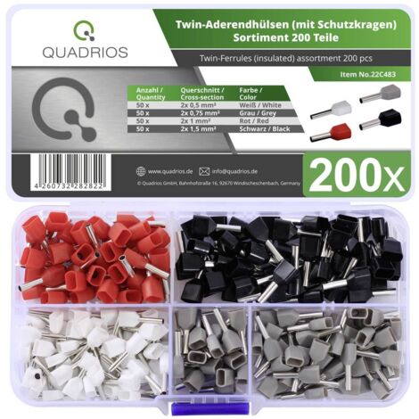 Quadrios 22C483 Assortiment d'embouts simples 0.5 mm², 0.75 mm², 1.0 mm², 1.5 mm² partiellement isolé 200 pc(s) C473662 (1/3)
