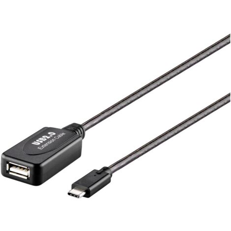 Renkforce Câble USB USB 2.0 USB-C® mâle, USB-A femelle 10.00 m noir actif avec amplification du signal, contacts dorés RF-5067256 S228562