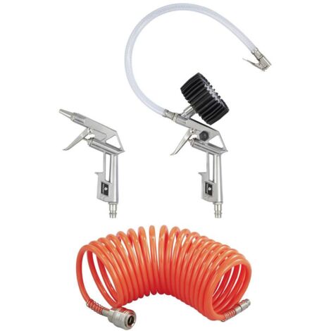 Toolcraft – Set d'outils pneumatiques 12 bar – Remplisseur de pneus et pistolet de soufflage – Tuyau spiralé 5m pour compresseur d'air - S225442 (1/5)