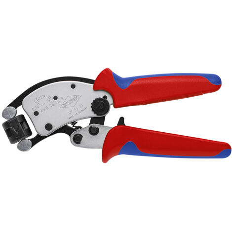 KNIPEX 97 53 19 Twistor® T Pince à sertir auto-ajustable pour embouts de câble avec tête de sertissage rotative avec poignées multimatières chromée 200 mm (1/5)