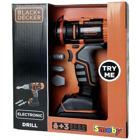 Smoby - Black+Decker - Perceuse Electronique - Jouet Bricolage Enfant - Embouts Interchangeables - 2 Vitesses - Piles Incluses - A Partir de 3 Ans