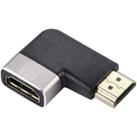 SpeaKa Professional SP-11302008 HDMI Adaptateur [1x HDMI mâle - 1x HDMI femelle] noir, argent UHD 8K @ 60 Hz, UHD 4K @ 120 Hz coudé à 90° vers la C533752 (1/4)