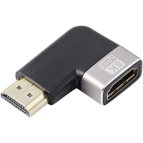 SpeaKa Professional SP-11302004 HDMI Adaptateur [1x HDMI mâle - 1x HDMI femelle] noir, argent UHD 8K @ 60 Hz, UHD 4K @ 120 Hz coudé à 90° vers la C533792 (1/4)