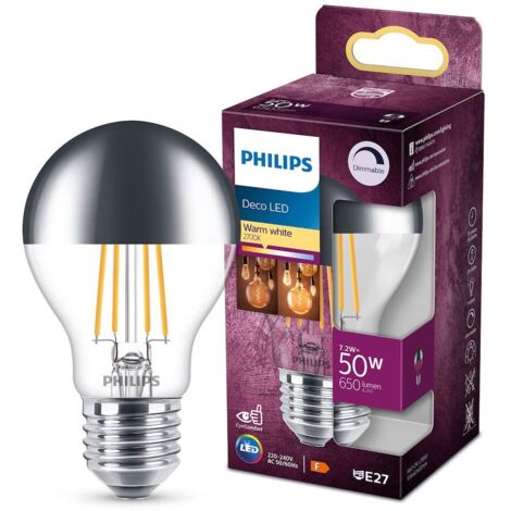 Philips – Ampoule LED E27 dimmable 7.2 W – Équivalence 50 W – Blanc chaud 2700 K – Forme poire Ø 6 cm x L 10.6 cm – Durée de vie 15000 h (1/10)