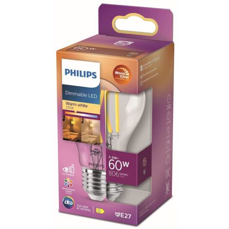 Philips ampoule led standard e27 60w blanc chaud claire compatible variateur verre (1/7)