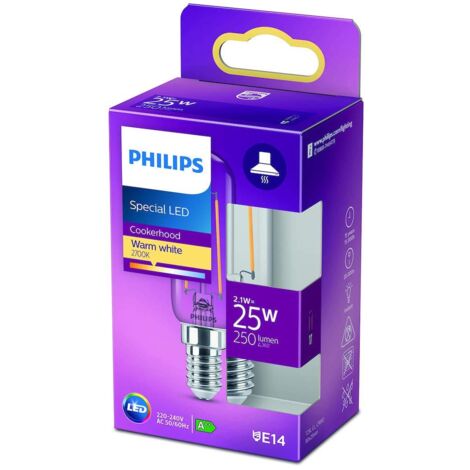 Philips – Ampoule LED E14 78333400 – 2.1 W = 25 W – Lumière blanche chaude 2700 K – Durée de vie 15000 h – Ø 2.5 cm x L 9 cm – 250 lumens
