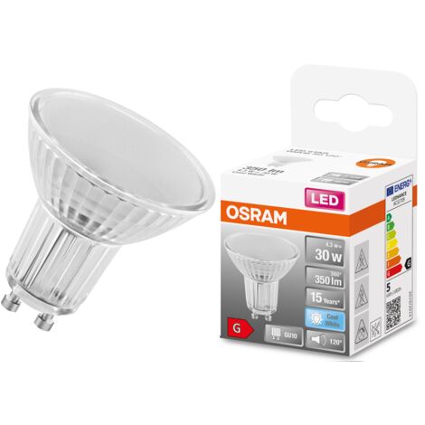 OSRAM HOMELIGHTING 4058075303287 LED CEE G (A - G) GU10 réflecteur 4.3 W = 30 W blanc froid (Ø x L) 51 mm x 56 mm 1 pc(s) A677622