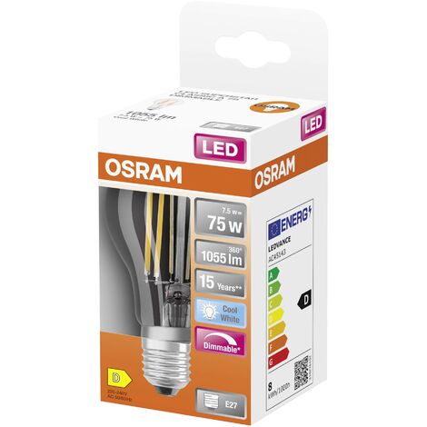 OSRAM 4058075434967 LED CEE D (A - G) E27 forme de poire 7.8 W = 75 W blanc froid (Ø x L) 60 mm x 105 mm 1 pc(s) A679822