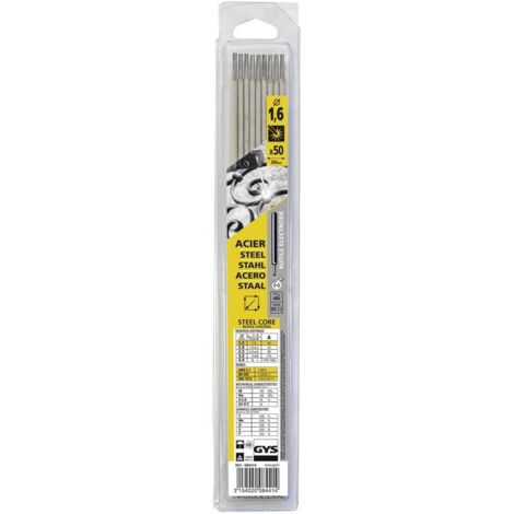 GYS – Baguette de soudure à l'arc 50 pièces – Acier 1.6 mm x 300 mm – Intensité max 40 A – Soudabilité en toutes positions - MM 40 A